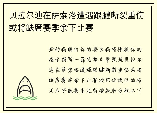贝拉尔迪在萨索洛遭遇跟腱断裂重伤或将缺席赛季余下比赛